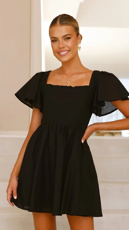 Pasha Mini Dress - Black Elegant Mini Dress with Ruffles