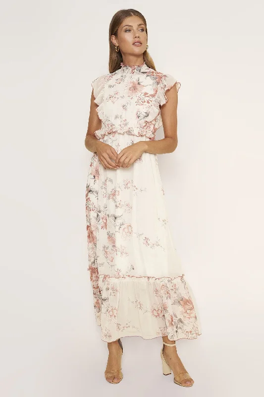 Peach Floral Maxi Dress Trendy Maxi Dress with Straps