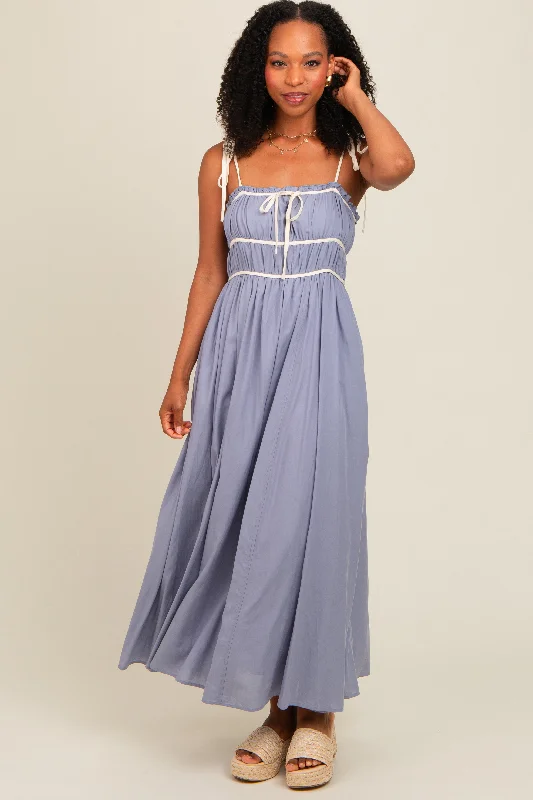 Periwinkle Contrast Ribbon Trim Maxi Dress Trendy Maxi Dress with Straps