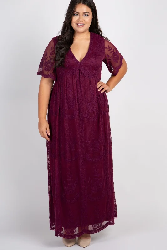 PinkBlush Burgundy Lace Mesh Overlay Plus Maxi Dress Chic Summer Maxi Dress