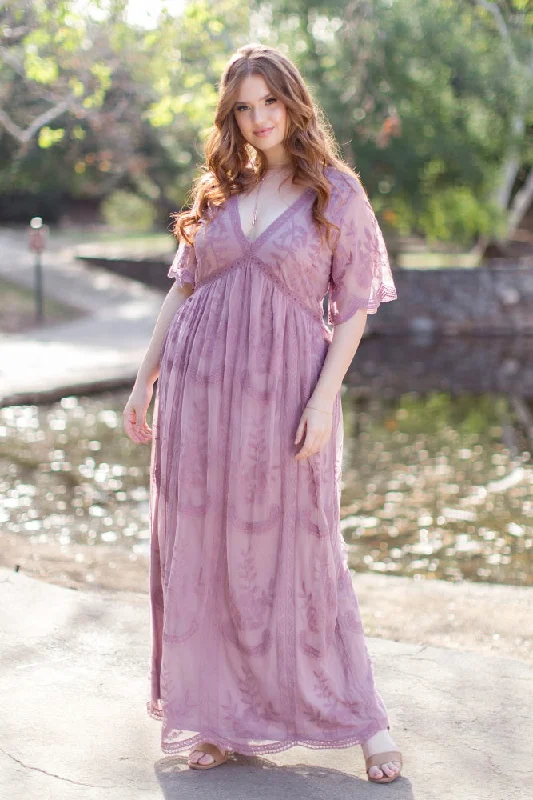 PinkBlush Mauve Lace Mesh Overlay Plus Maxi Dress Elegant Boho Maxi Dress