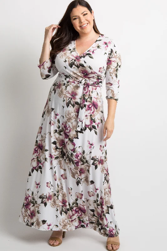 PinkBlush White Floral Plus Nursing Wrap Maxi Dress Stylish Boho Chic Maxi Dress