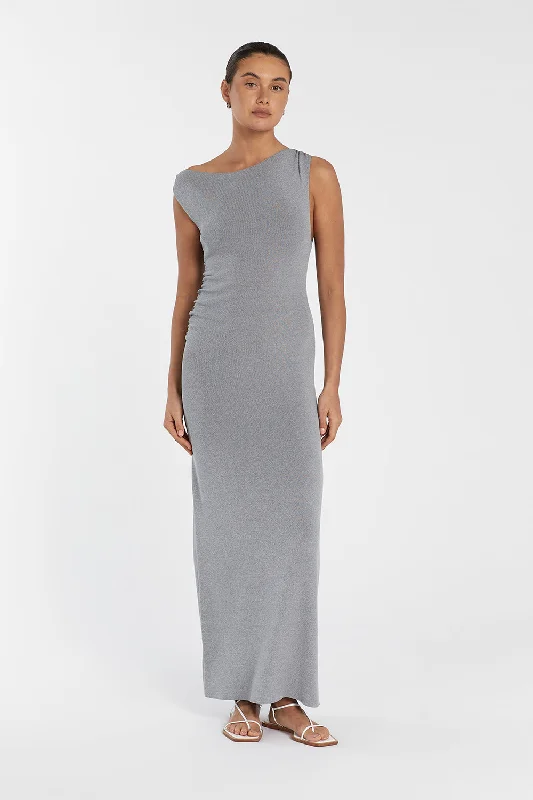 POPPY SILVER MARLE ASYM MIDI DRESS Comfortable Denim Midi Dress