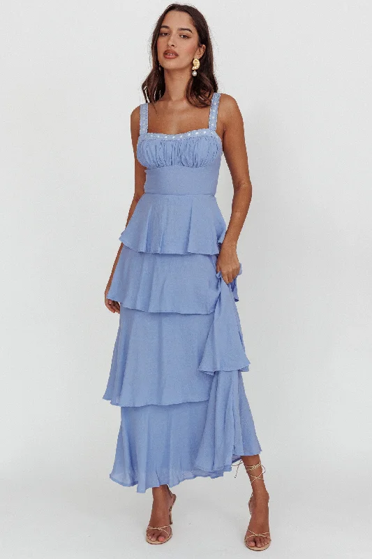 Provence Bloom Tiered Ruffle Maxi Dress Blue Classic Tulle Maxi Dress