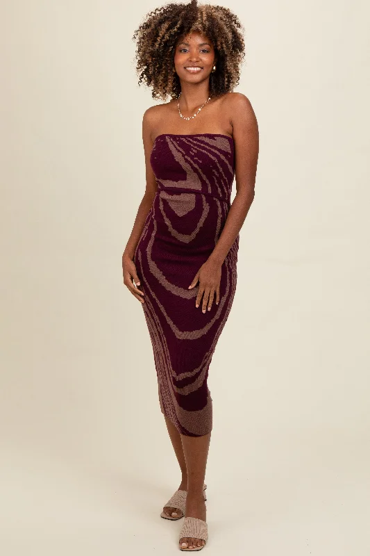 Purple Printed Strapless Cutout Fitted Maxi Dress Elegant Maxi Dress with Pockets