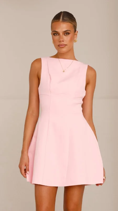 Rafiki Mini Dress - Baby Pink Cozy Satin Mini Dress