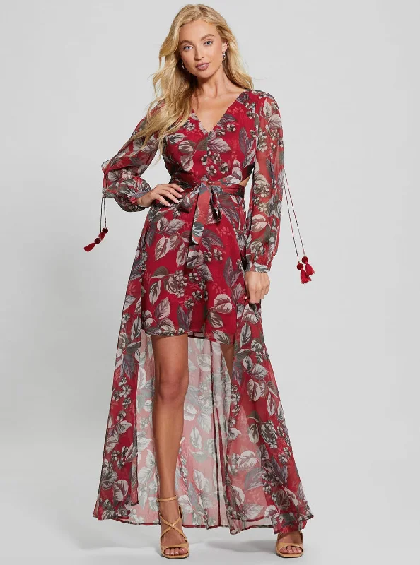 Red Floral Farrah Multi Maxi Dress Comfortable Bohemian Maxi Dress