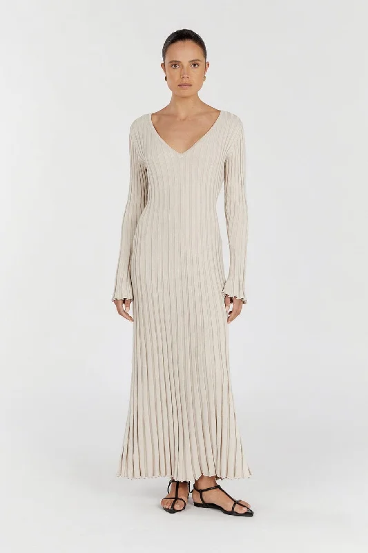 REIGN STONE SLEEVED KNIT MIDI DRESS Fashionable Pleated Midi Dress