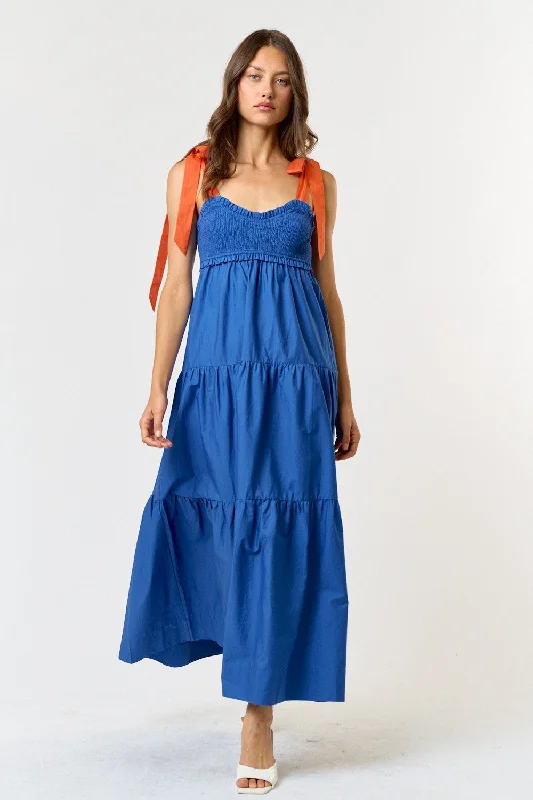 Royal Blue Contrast Shoulder Straps Maxi Dress Classic Tulle Maxi Dress