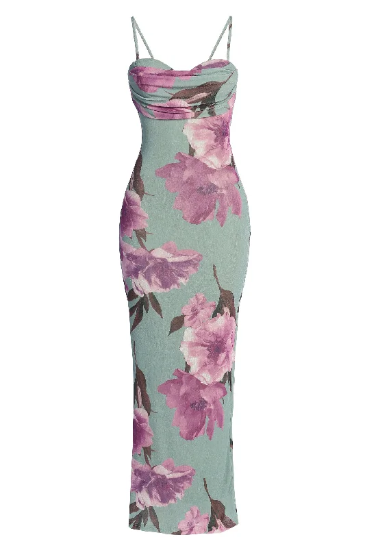 Sage Floral Slinky Visions Of You Maxi Dress Fashionable Asymmetrical Maxi Dress