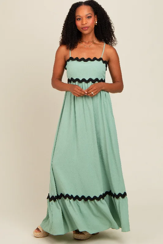 Sage Sleeveless ZigZag Accent Maxi Dress Cozy Knit Maxi Dress