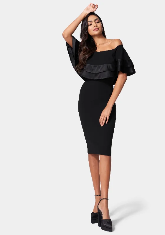 Satin Tip Off Shoulder Midi Dress Stylish Cold Shoulder Midi Dress