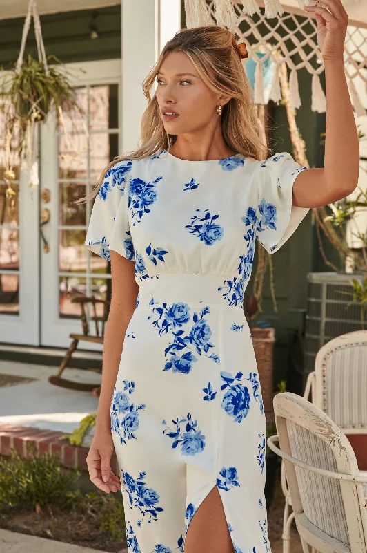 Sharlene Bloom Floral Midi Dress Trendy Ruffled Sleeve Midi Dress