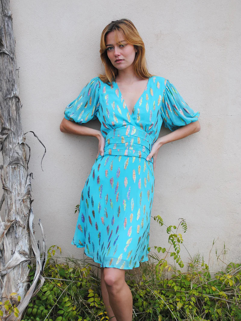 Stardust Seraphine Mini Dress-Turquoise Metallic Sunset Fashionable Polka Dot Mini Dress