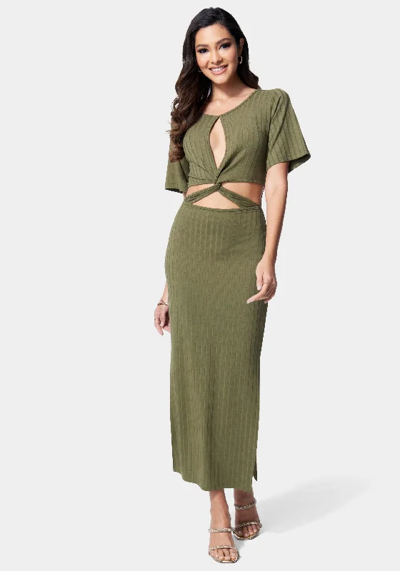 Strappy Cutout Knit Midi Dress Elegant Satin Midi Dress