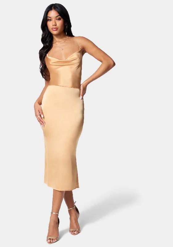 Strappy Satin Midi Dress Fashionable Sheer Sleeve Midi Dress