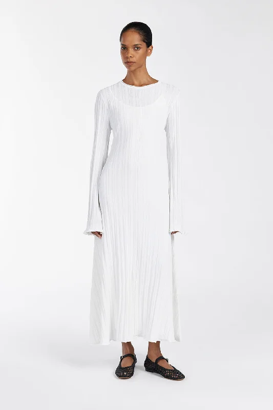 SYLVIA OFF WHITE KNIT MIDI DRESS Elegant Satin Midi Dress