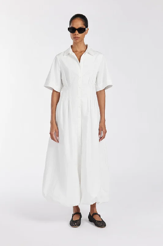 TALLULAH WHITE COTTON MIDI DRESS Trendy Flared Sleeve Midi Dress