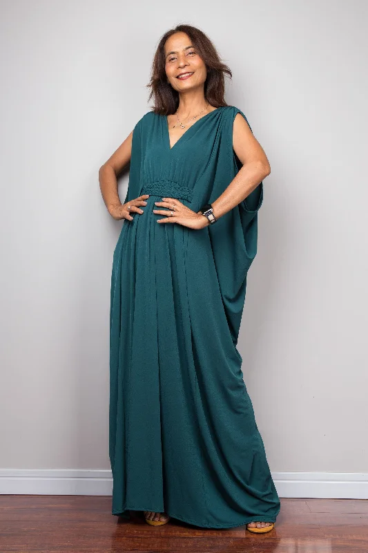 Teal kaftan maxi dress Cozy Open-Back Maxi Dress