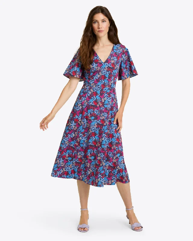 Vivienne Love Circle Midi Dress in Stretch Poplin Comfortable Wrap Midi Dress