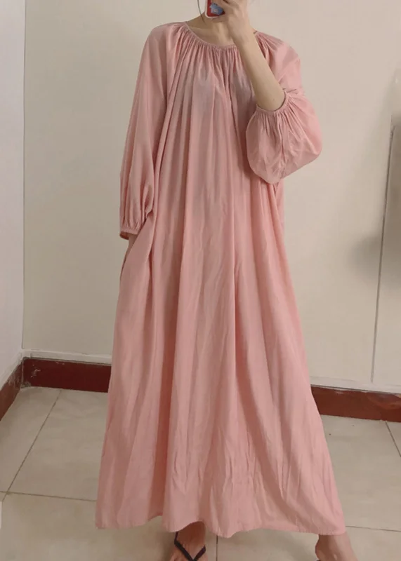 Women Pink Wrinkled Pockets Maxi Dress Long Sleeve TT1044 Elegant Boho Maxi Dress