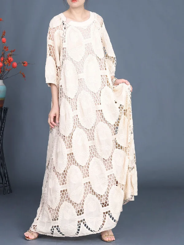 Women Summer Artsy Solid Cutout Maxi Dress FG1038 Fashionable Button-Down Maxi Dress