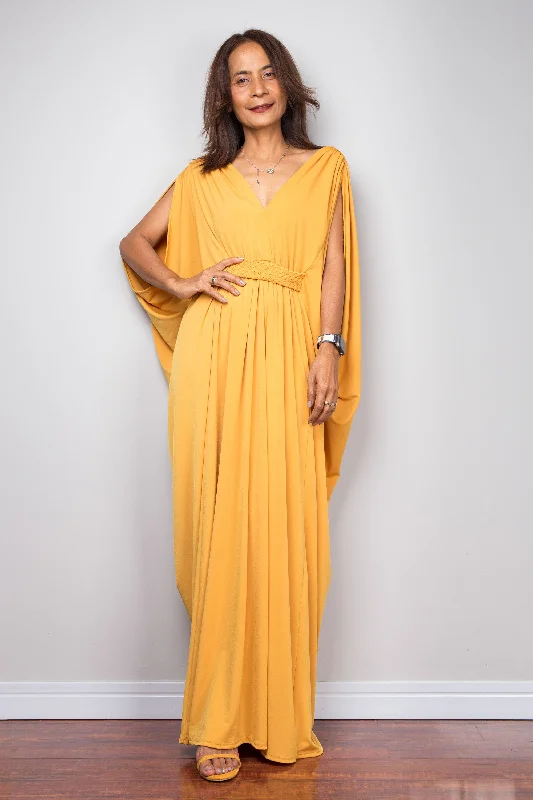 Yellow kaftan maxi dress Chic Boho Print Maxi Dress