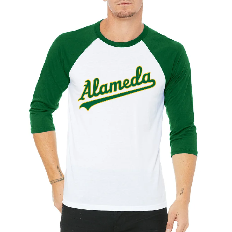 ALAMEDA SCRIPT RAGLAN BASEBALL TEE Graphic T-Shirt Round Neck Polyester