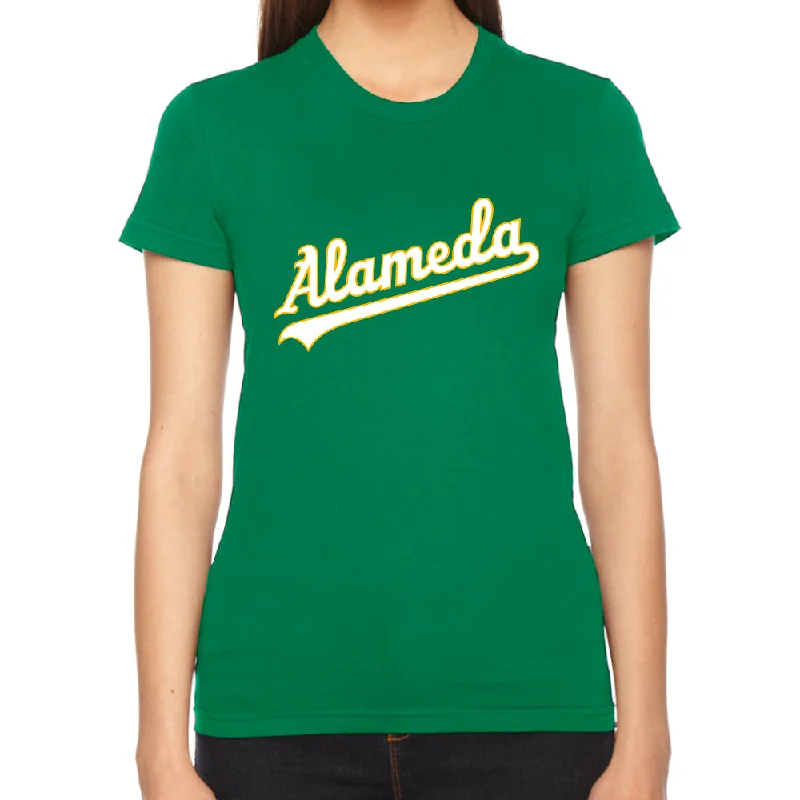 ALAMEDA SCRIPT WOMENS TEE Welt Pockets Slit Pockets