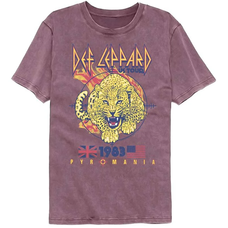 Def Leppard Pyromania Leopard Short Sleeve T-Shirt Hooded Caped Shawl Collar