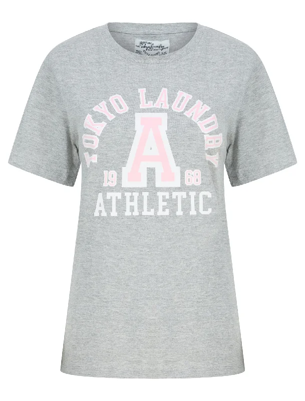 Athletic  Motif Cotton Jersey T-Shirt in Light Grey Marl - Tokyo Laundry Seamless Knitted Crochet