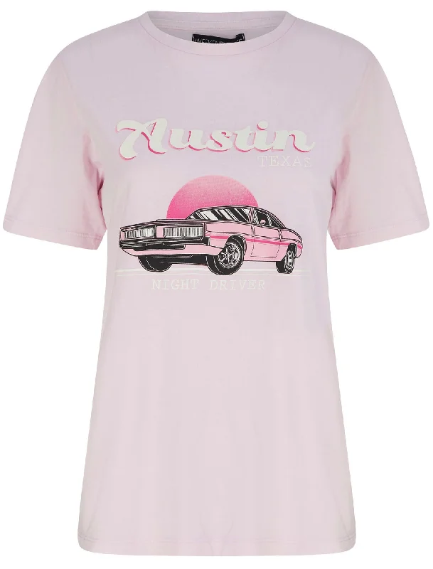 Cadillac Motif Acid Wash Cotton T-Shirt in Lilac Petal - Weekend Vibes Faux Fur Fabric Real Fur Fabric Shearling Fabric