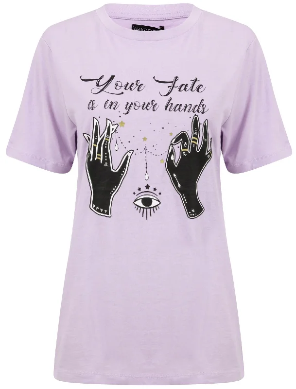 Fate In Your Hands Motif Cotton T-Shirt in Pastel Lilac - Weekend Vibes Plaid T-Shirt Polka Dot Checkered