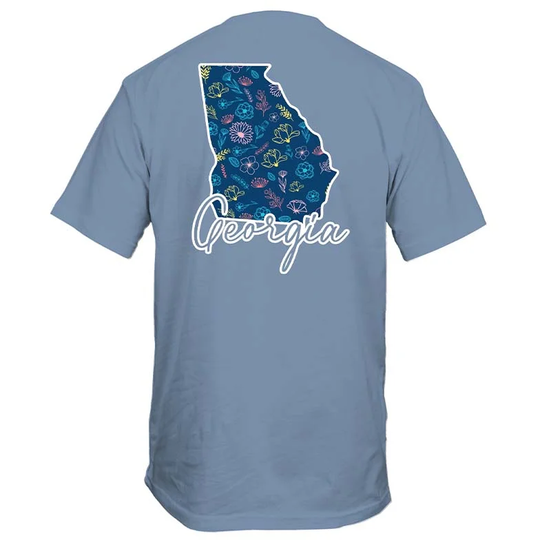 Georgia State Floral Short Sleeve T-Shirt Welt Pockets Slit Pockets