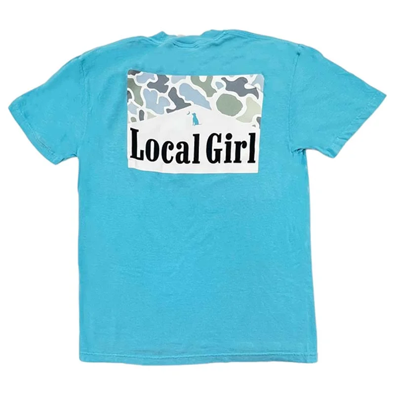 Local Girl Smoked Localflage Short Sleeve T-Shirt in Lagoon Blue Hooded Caped Shawl Collar