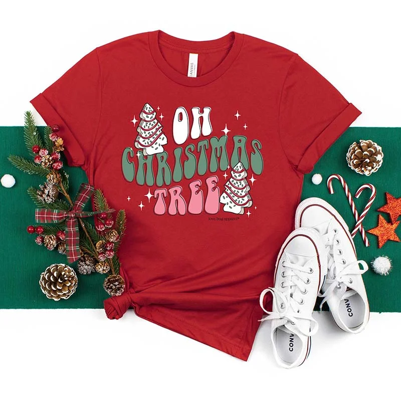 Oh Christmas Tree Short Sleeve T-Shirt Welt Pockets Slit Pockets