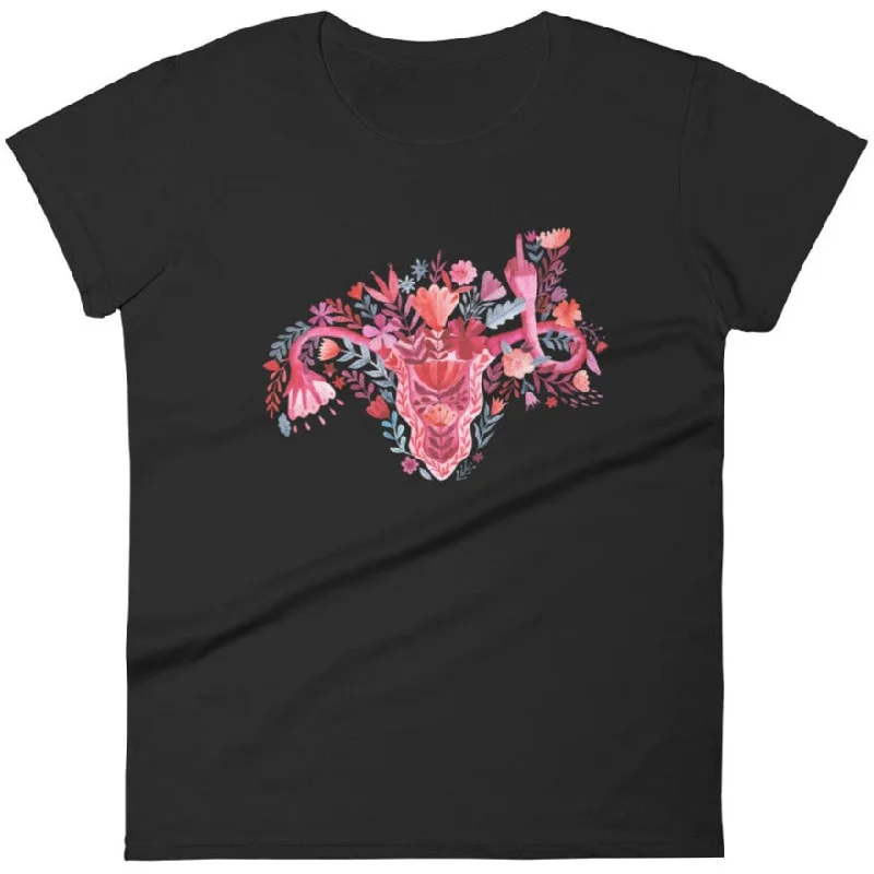 Middle Finger Watercolor Uterus -- Women's T-Shirt Polka Dot Checkered Tartan