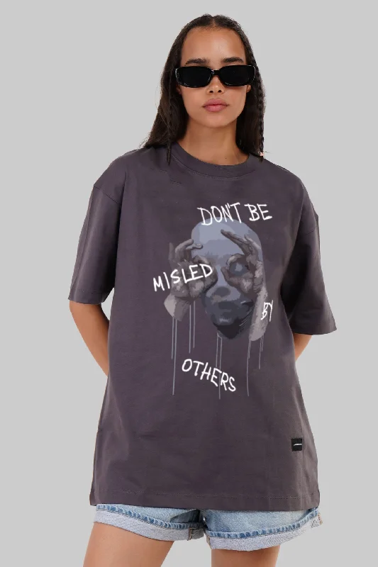 Not Be Misled By Others Dark Grey Printed T-Shirt Mesh Canvas Denim