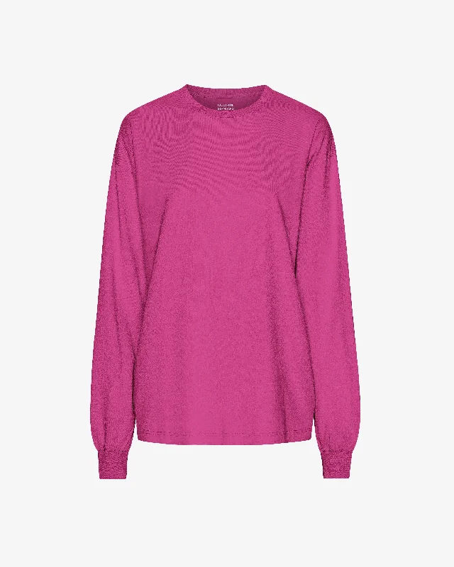 Oversized Organic LS T-shirt - Magenta Blaze Spandex Blend Rayon Blend Denim Blend