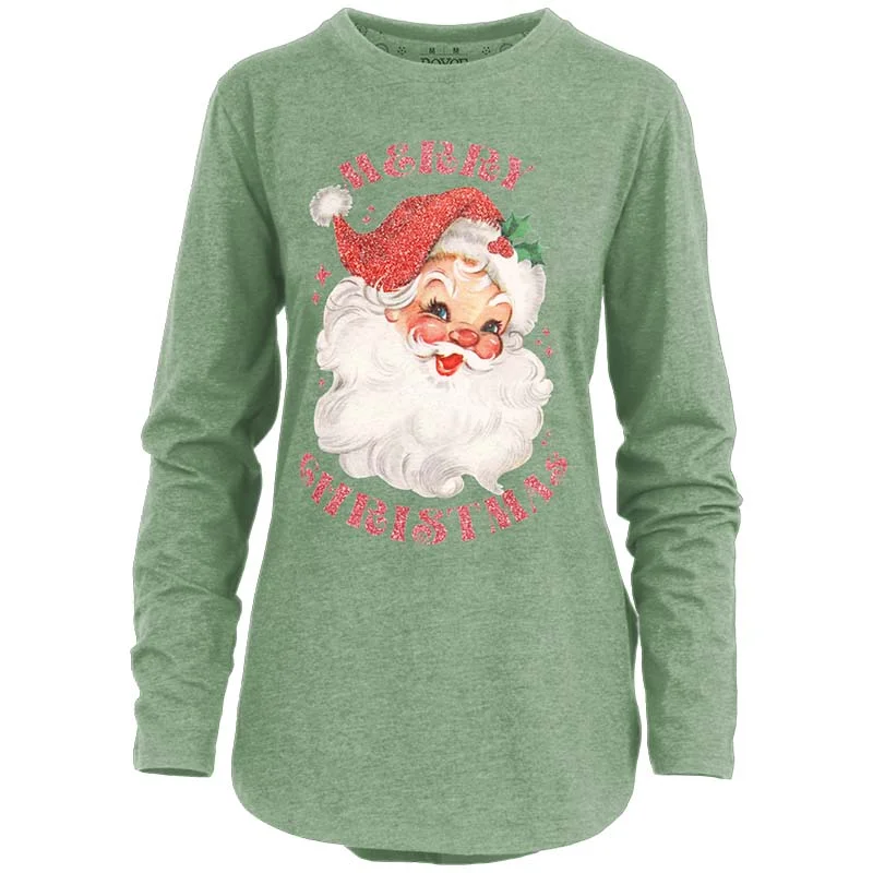 Glitter Santa Norman Long Sleeve T-Shirt Solid Color Striped Floral