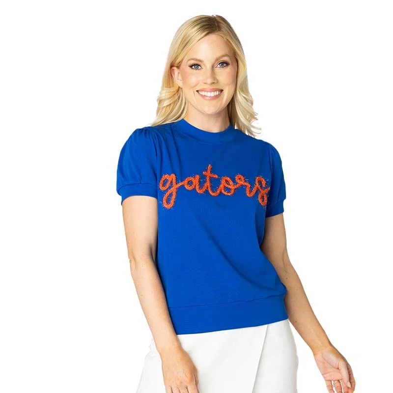 UF Glitter Script Short Sleeve T-Shirt Collared Crew Neck Turtle Neck