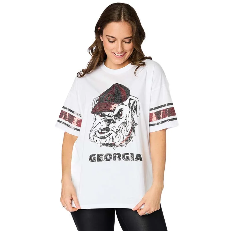 UGA Sequin Grand Short Sleeve T-Shirt Striped Floral Plaid