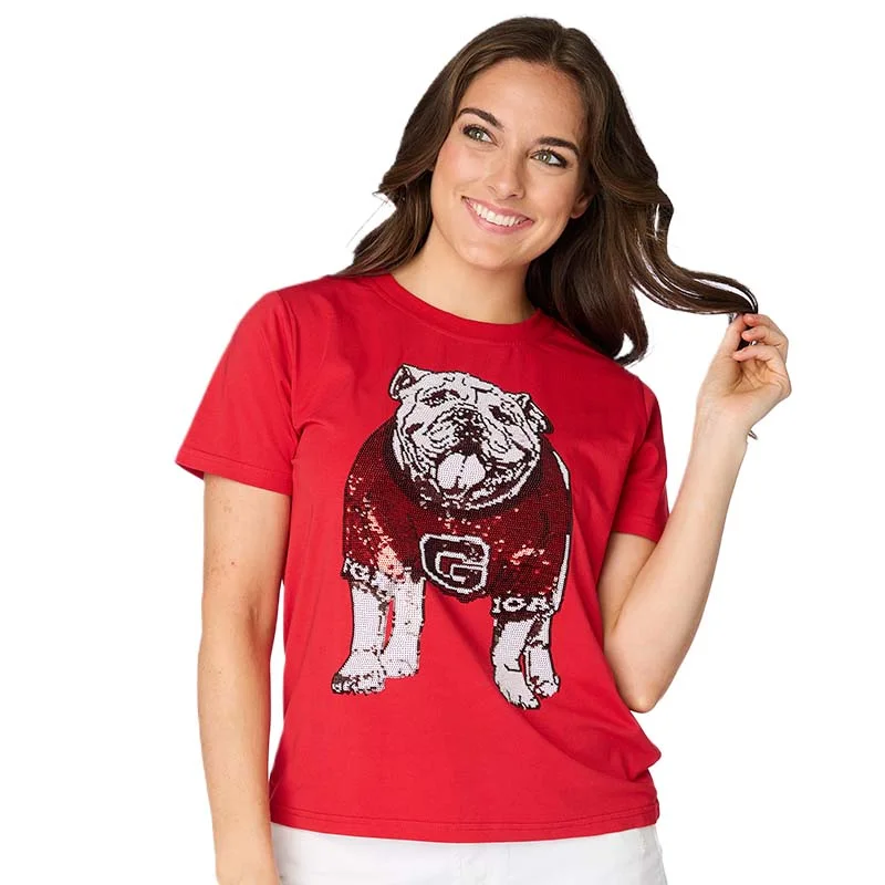 UGA Sequin Short Sleeve T-Shirt Houndstooth Herringbone Solid