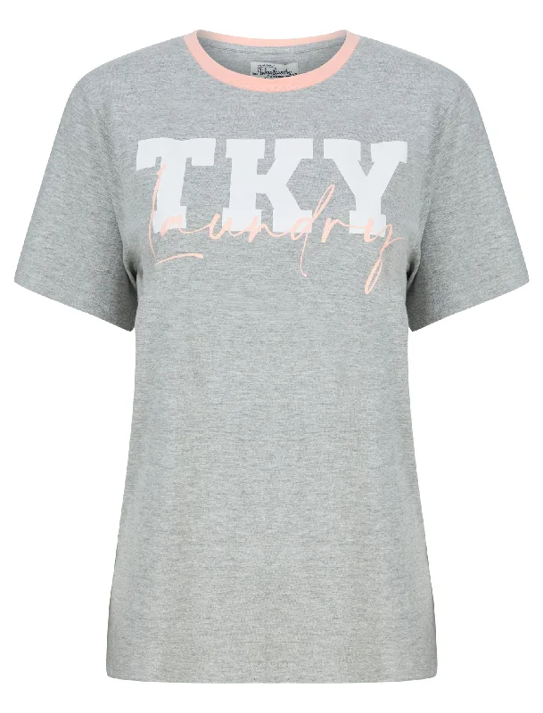 TKY Motif Cotton Jersey Ringer T-Shirt in Light Grey Marl - Tokyo Laundry Satin Blend Silk Blend Wool Blend