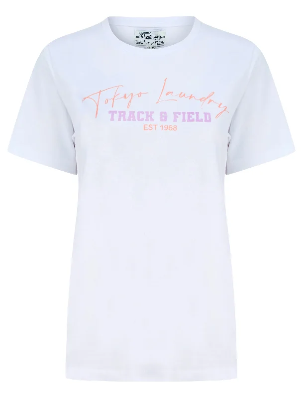 Track Motif Cotton Jersey T-Shirt in Optic White - Tokyo Laundry Anti-Pilling Machine Wash Handmade