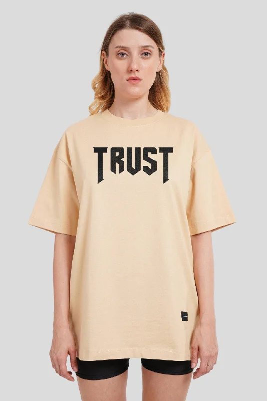 Trust Beige Oversized Fit T-Shirt Women Mesh Blend Leather Blend Suede Blend