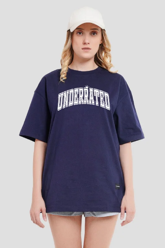 Underrated Minimalist Typography Navy Blue Printed T-Shirt Front Pockets Side Pockets Patch Pockets