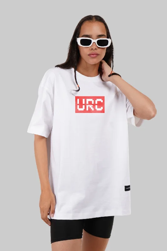 URC Logo White Oversized Fit T-Shirt Women Striped Floral Plaid