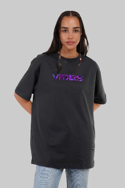 Vibes Black Oversized Fit T-Shirt Women Hooded Caped Shawl Collar