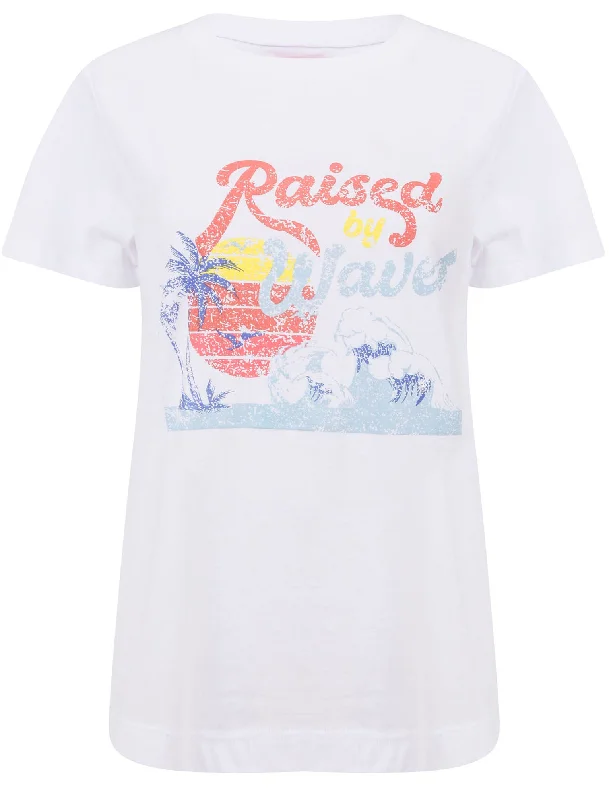 Waves Motif Cotton Crew Neck T-Shirt in Optic White - South Shore Basic T-Shirt Crew Neck Short Sleeve